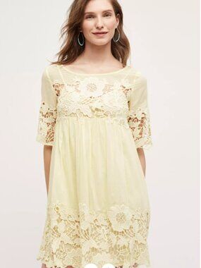 Holding Horses Anthropologie Magnolia Lace Dress, yellow, size 10